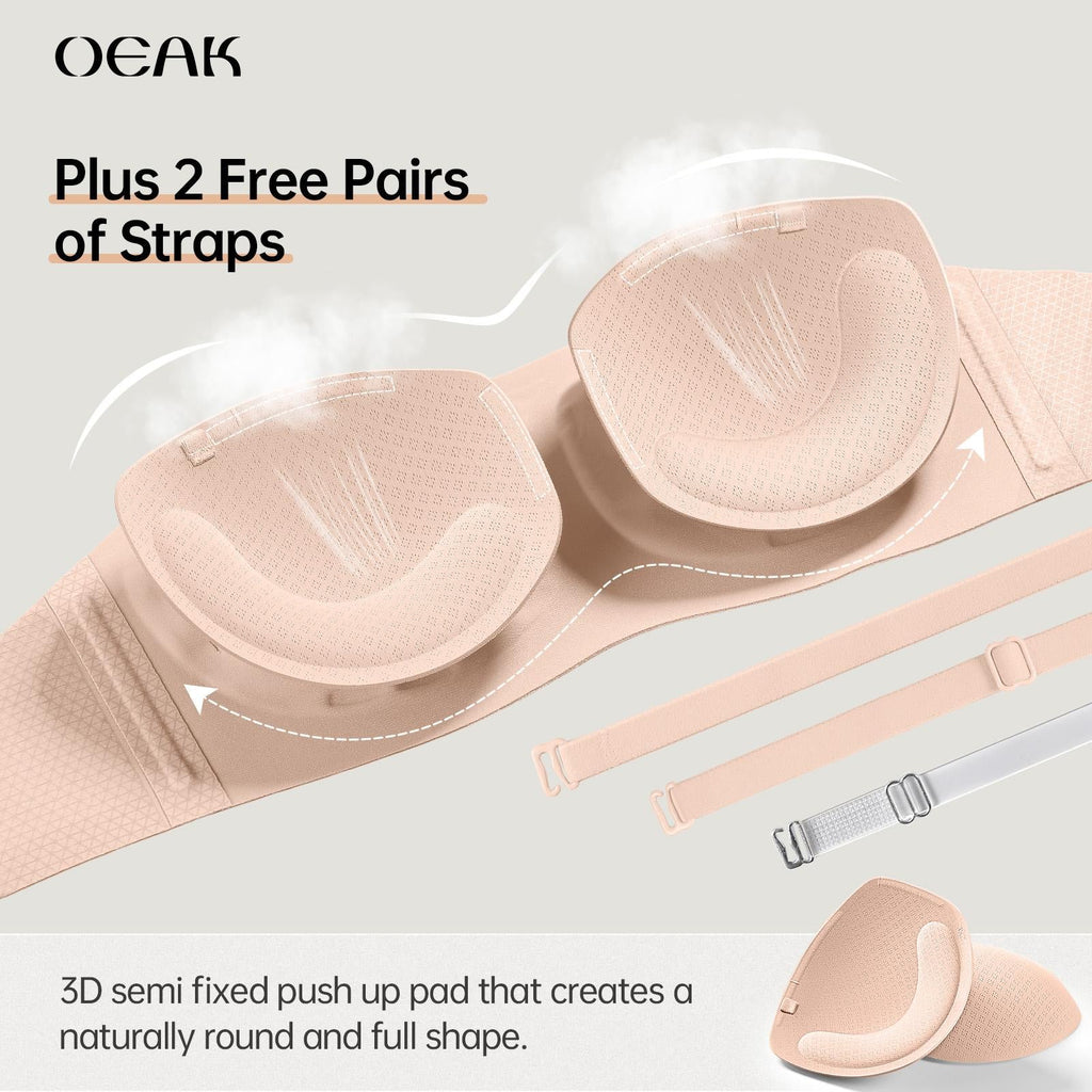 💞Womens Strapless Bras Push Up Bandeau Bra Non Slip Wireless Supportive Padded Bras Seamless Comfortable Tube Jelly Bra