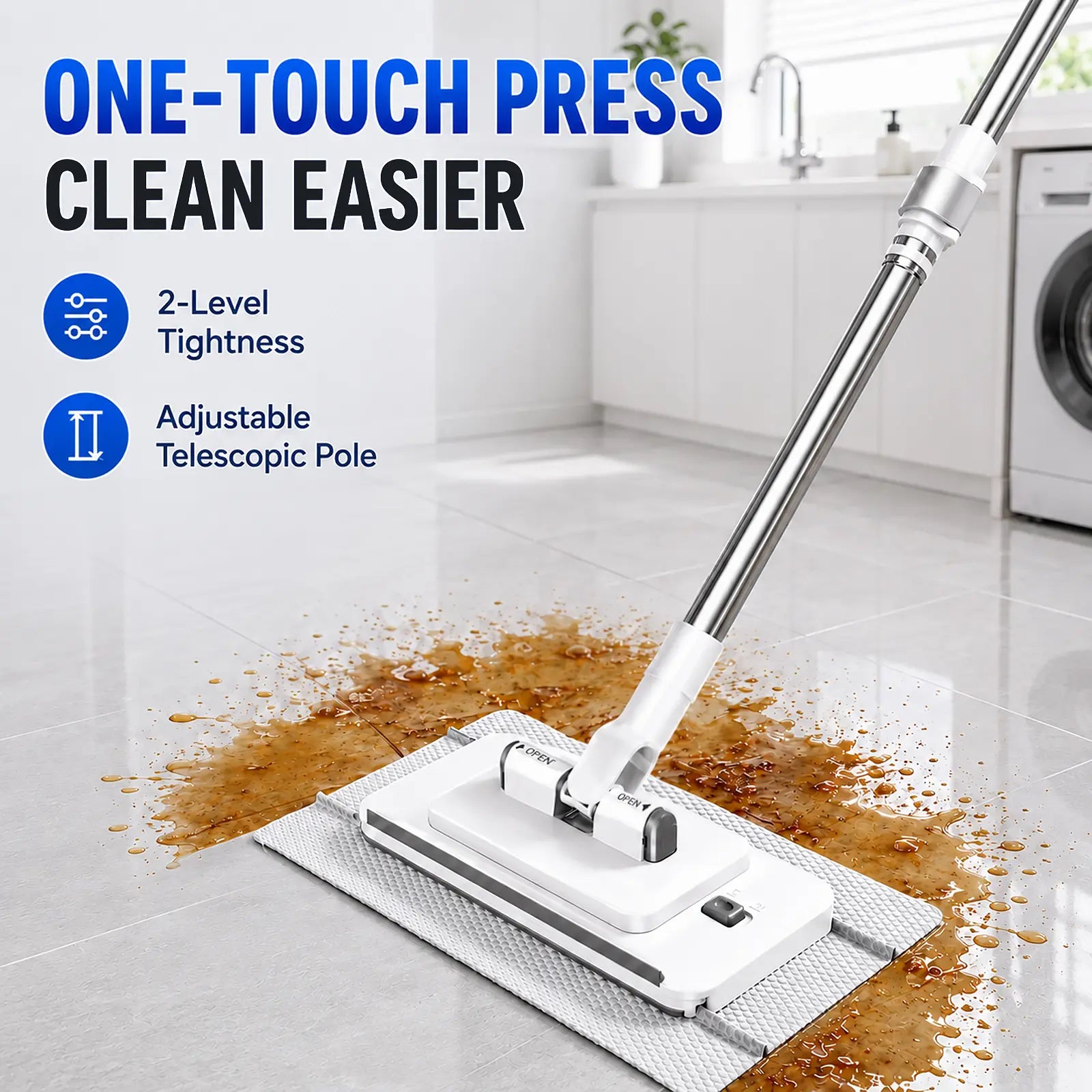 Extendable Telescopic Disposable Flat Clip Mop, 360° Swivel Lightweight Floor Mop, Multi-purpose Cleaner for Hardwood, Tile, Kitchen & Bathroom
